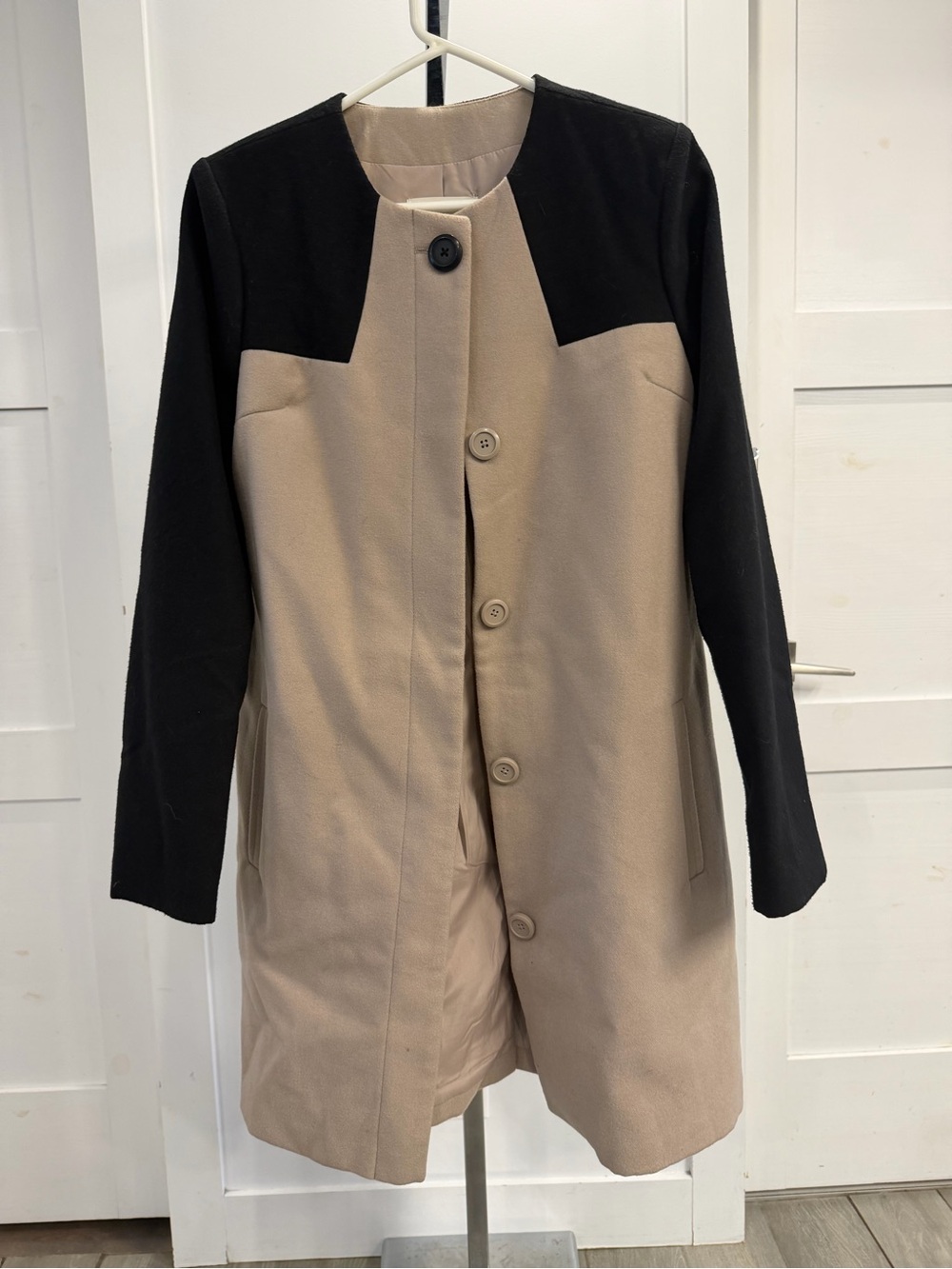 BB Dakota Two-Tone Trench Coat in Beige and Black